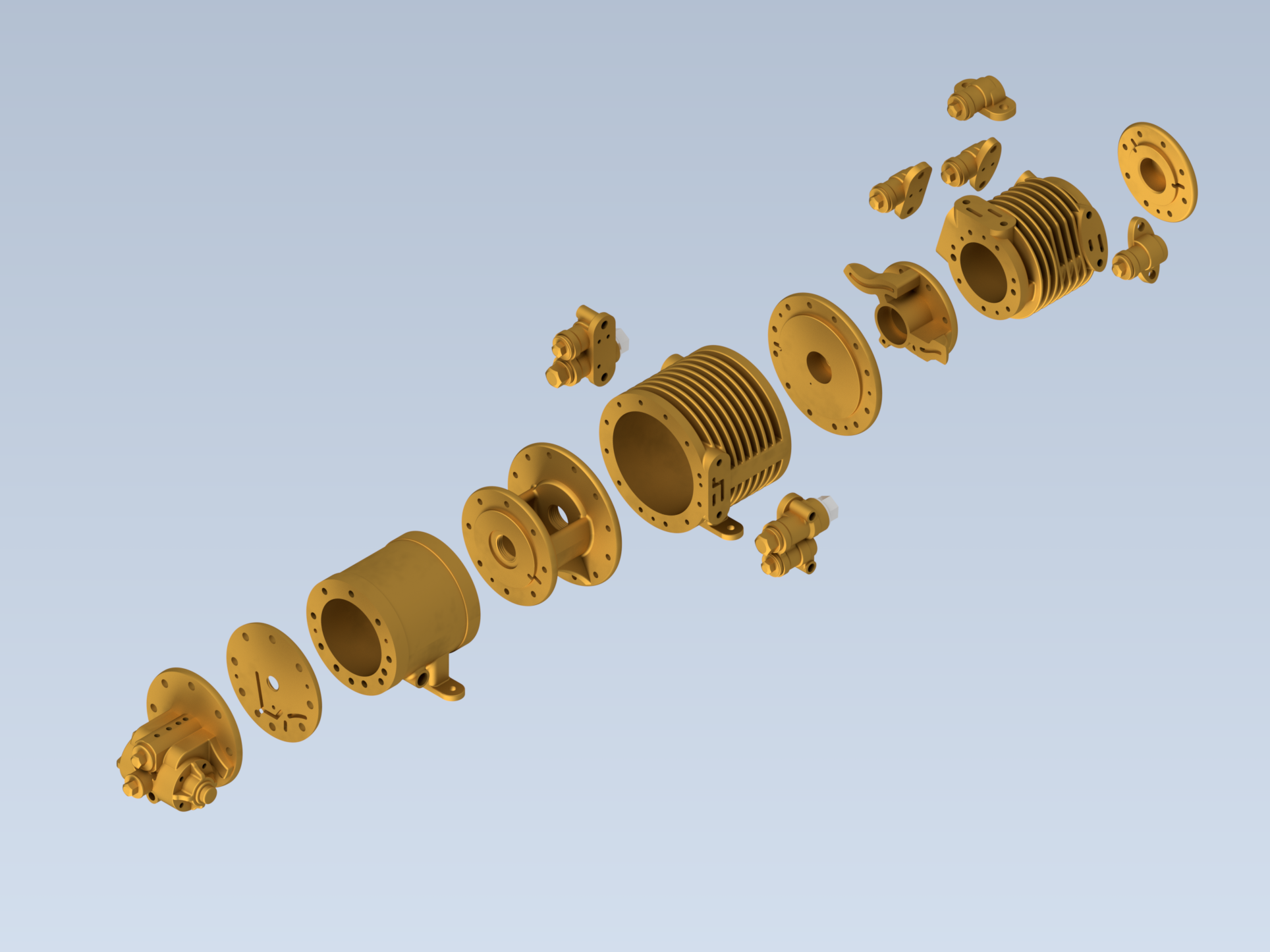 render van een uit elkaar geblazen messing stoompomp